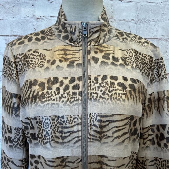 Sharon Young Womens S Full Zip Jacket Brown Leopard Animal Print Faux Suede NEW - Picture 2 of 7